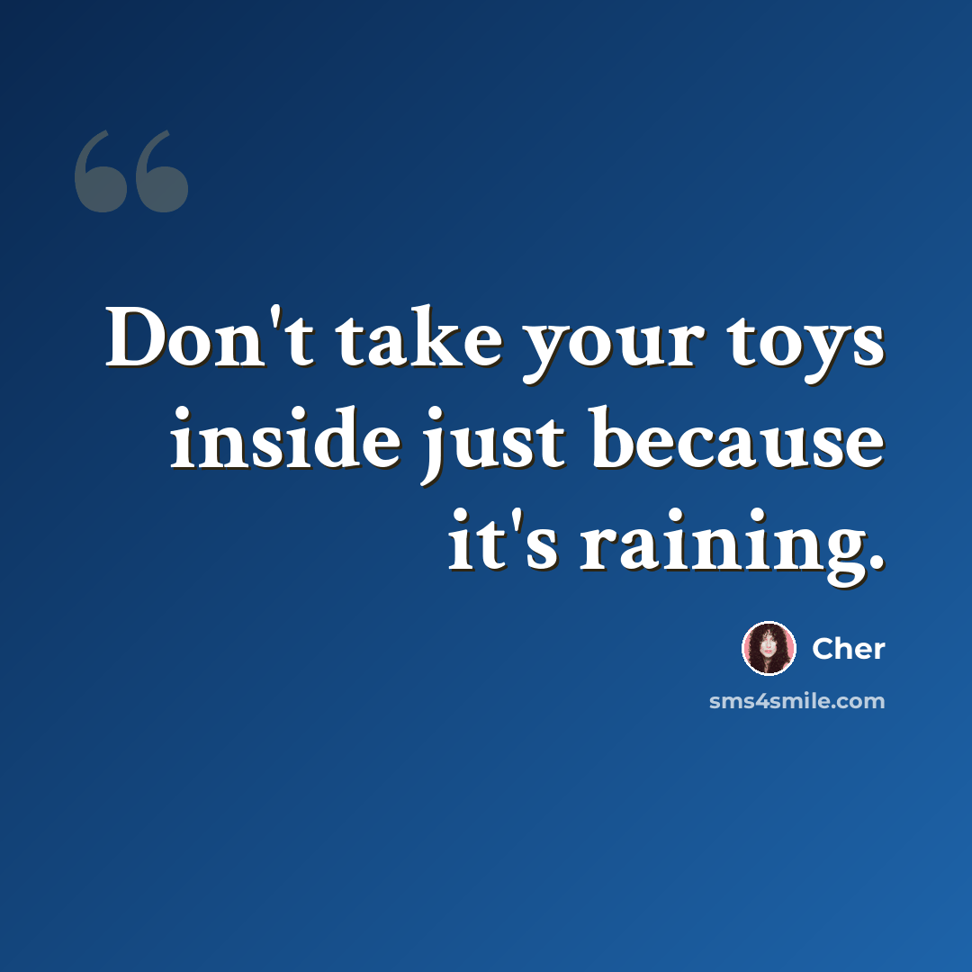“Don't take your toys inside just because it's raining.” quote by Cher
