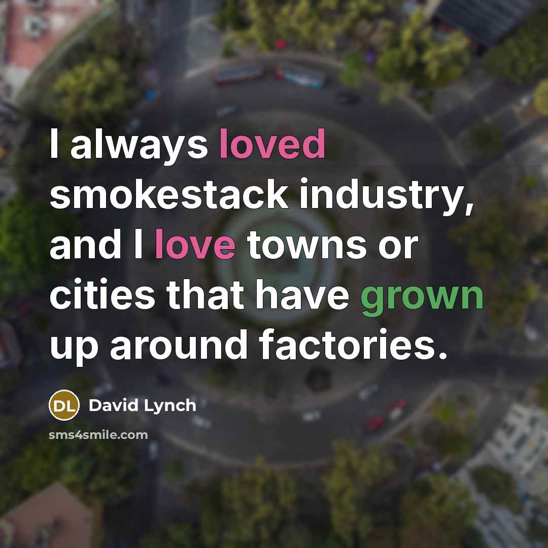 “I always loved smokestack industry, and I love towns or cities that have grown up around factories.” quote by David Lynch