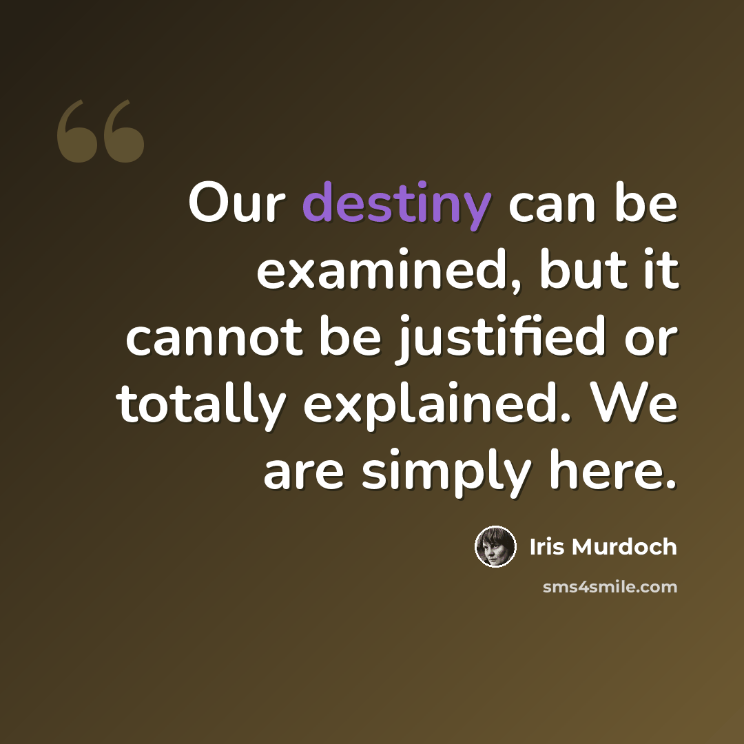 “Our destiny can be examined, but it cannot be justified or totally explained. We are simply here.” quote by Iris Murdoch