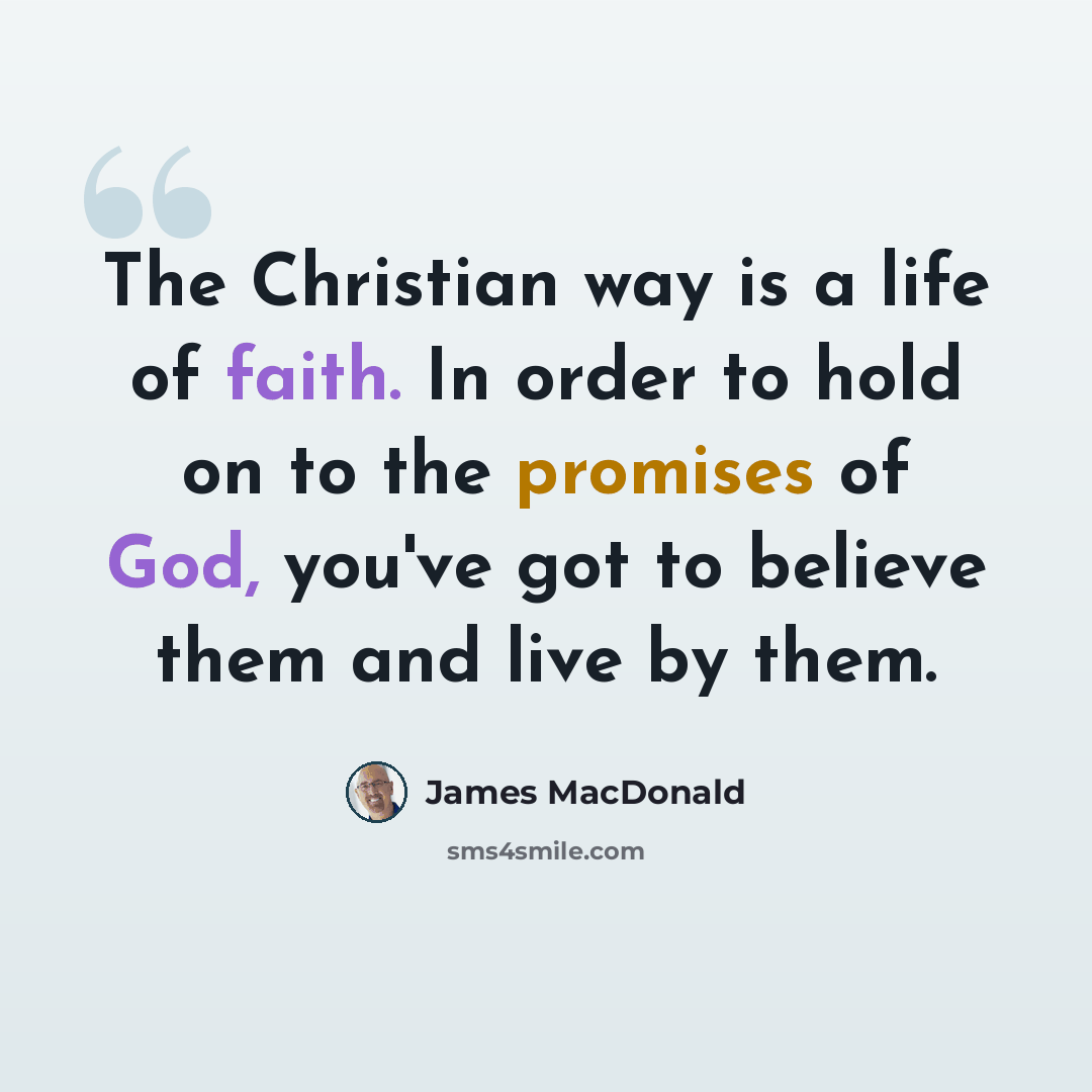 “The Christian way is a life of faith. In order to hold on to the promises of God, you've got to believe them and live by them.” quote by James MacDonald