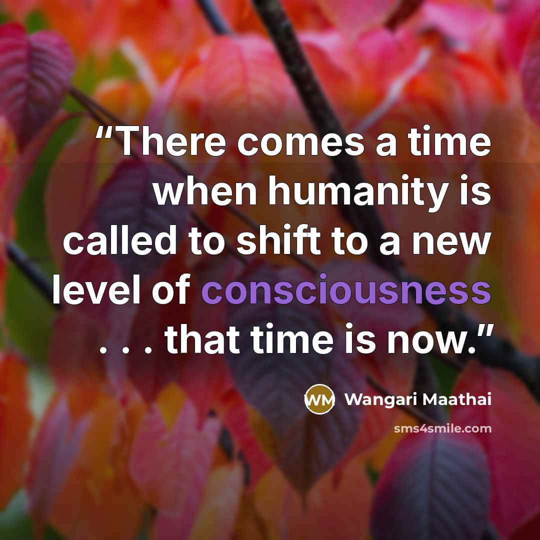 “There comes a time when humanity is called to shift to a new level of consciousness . . . that time is now.” quote by Wangari Maathai