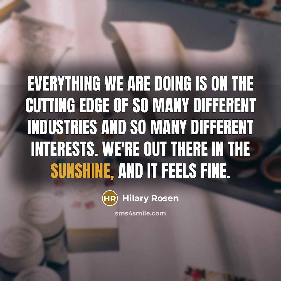 “Everything we are doing is on the cutting edge of so many different industries and so many different interests. We're out there in the sunshine, and it feels fine.” quote by Hilary Rosen