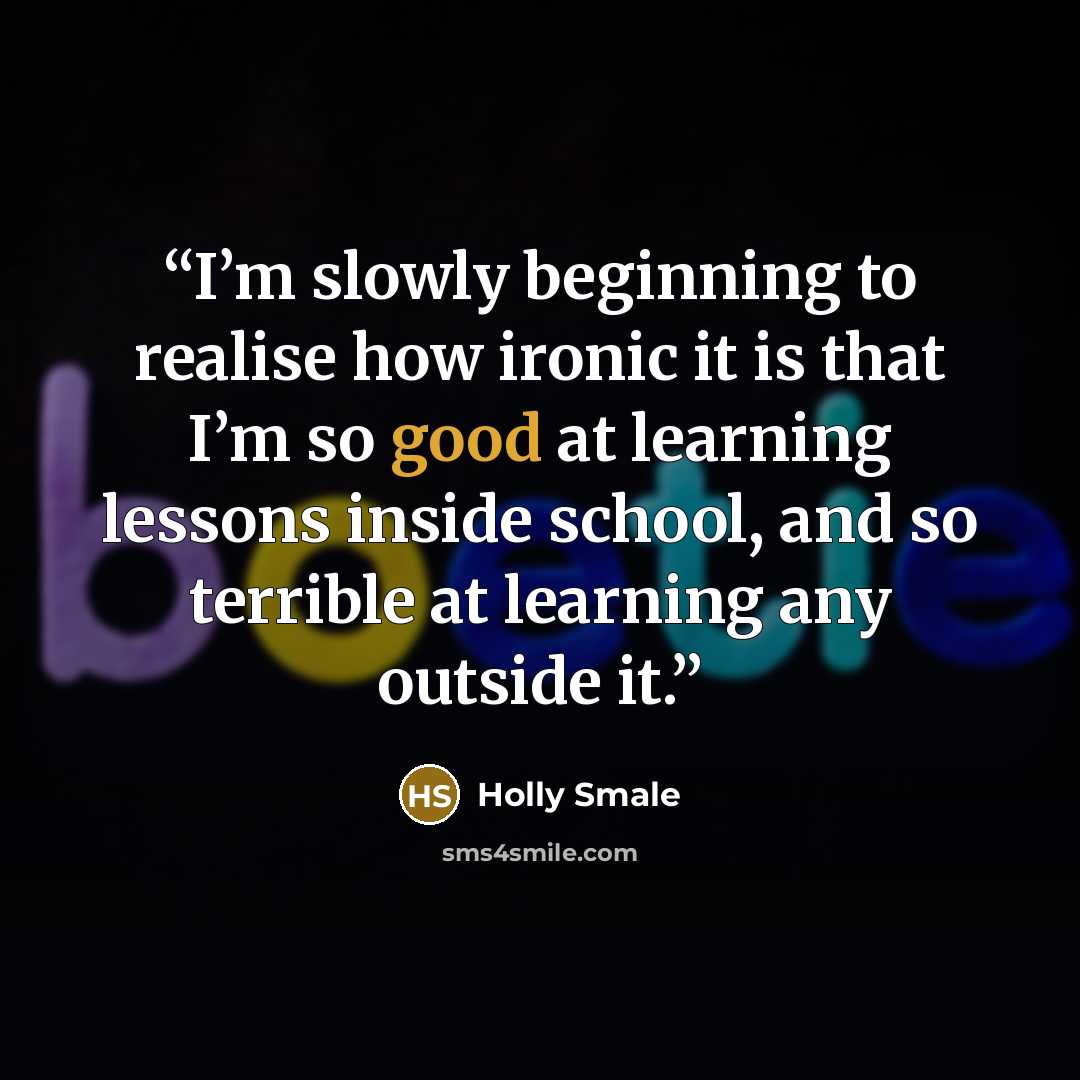 “I’m slowly beginning to realise how ironic it is that I’m so good at learning lessons inside school, and so terrible at learning any outside it.” quote by Holly Smale