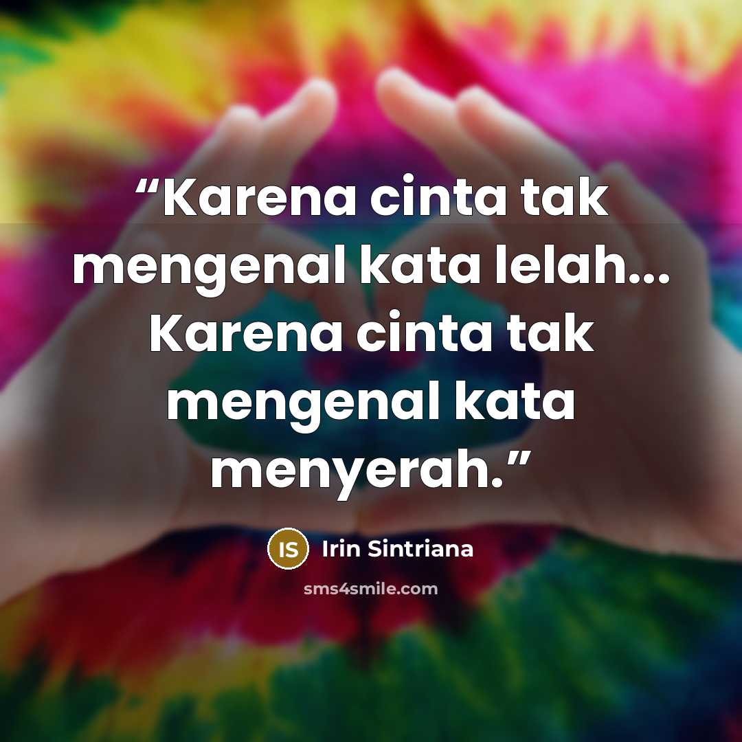“Karena cinta tak mengenal kata lelah... Karena cinta tak mengenal kata menyerah.” quote by Irin Sintriana