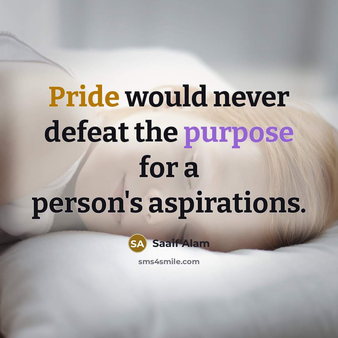 “Pride would never defeat the purpose for a person's aspirations.” quote by Saaif Alam