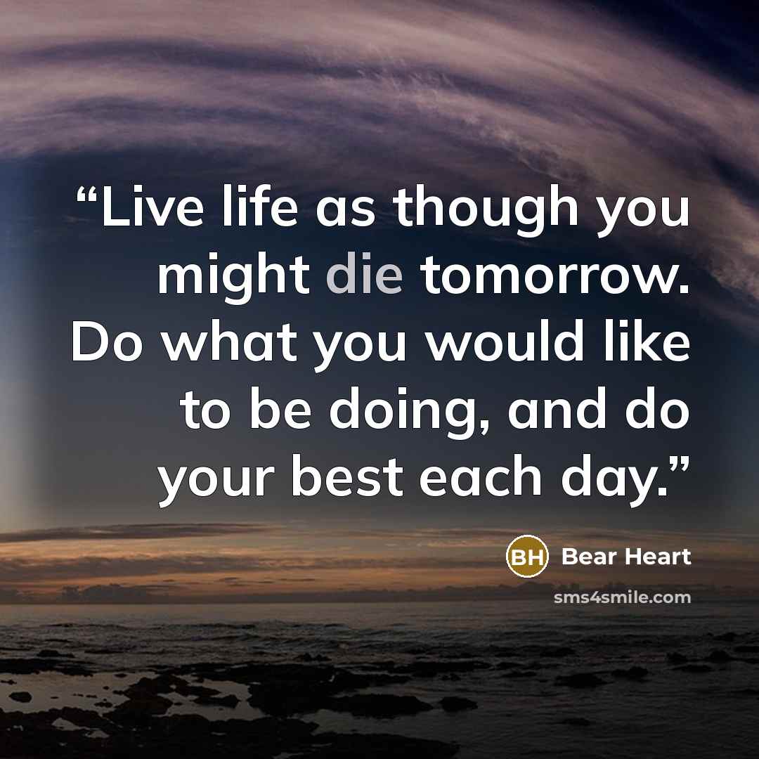 “Live life as though you might die tomorrow. Do what you would like to be doing, and do your best each day.” quote by Bear Heart