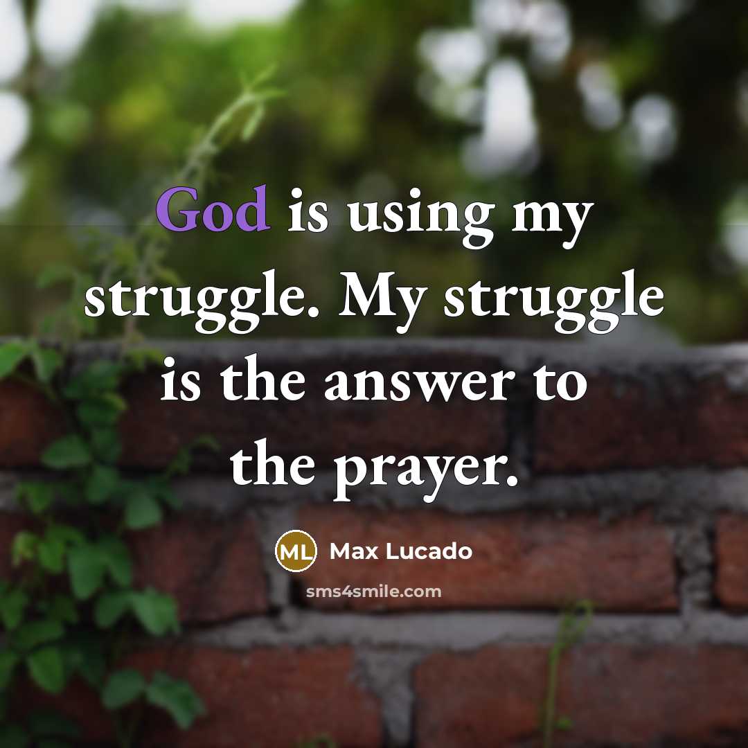 “God is using my struggle. My struggle is the answer to the prayer.” quote by Max Lucado