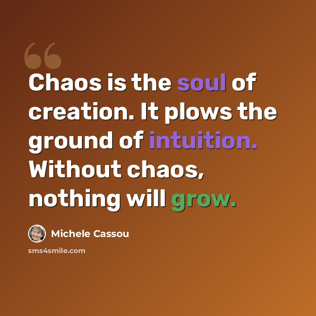 “Chaos is the soul of creation. It plows the ground of intuition. Without chaos, nothing will grow.” quote by Michele Cassou