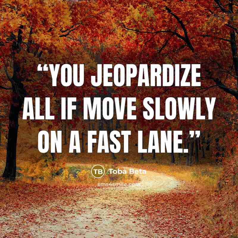 “You jeopardize all if move slowly on a fast lane.” quote by Toba Beta