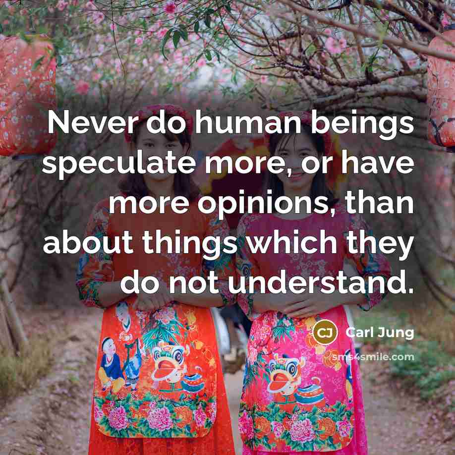 “Never do human beings speculate more, or have more opinions, than about things which they do not understand.” quote by Carl Jung