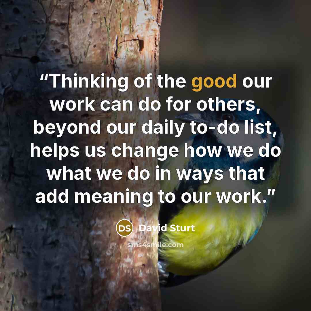 “Thinking of the good our work can do for others, beyond our daily to-do list, helps us change how we do what we do in ways that add meaning to our work.” quote by David Sturt