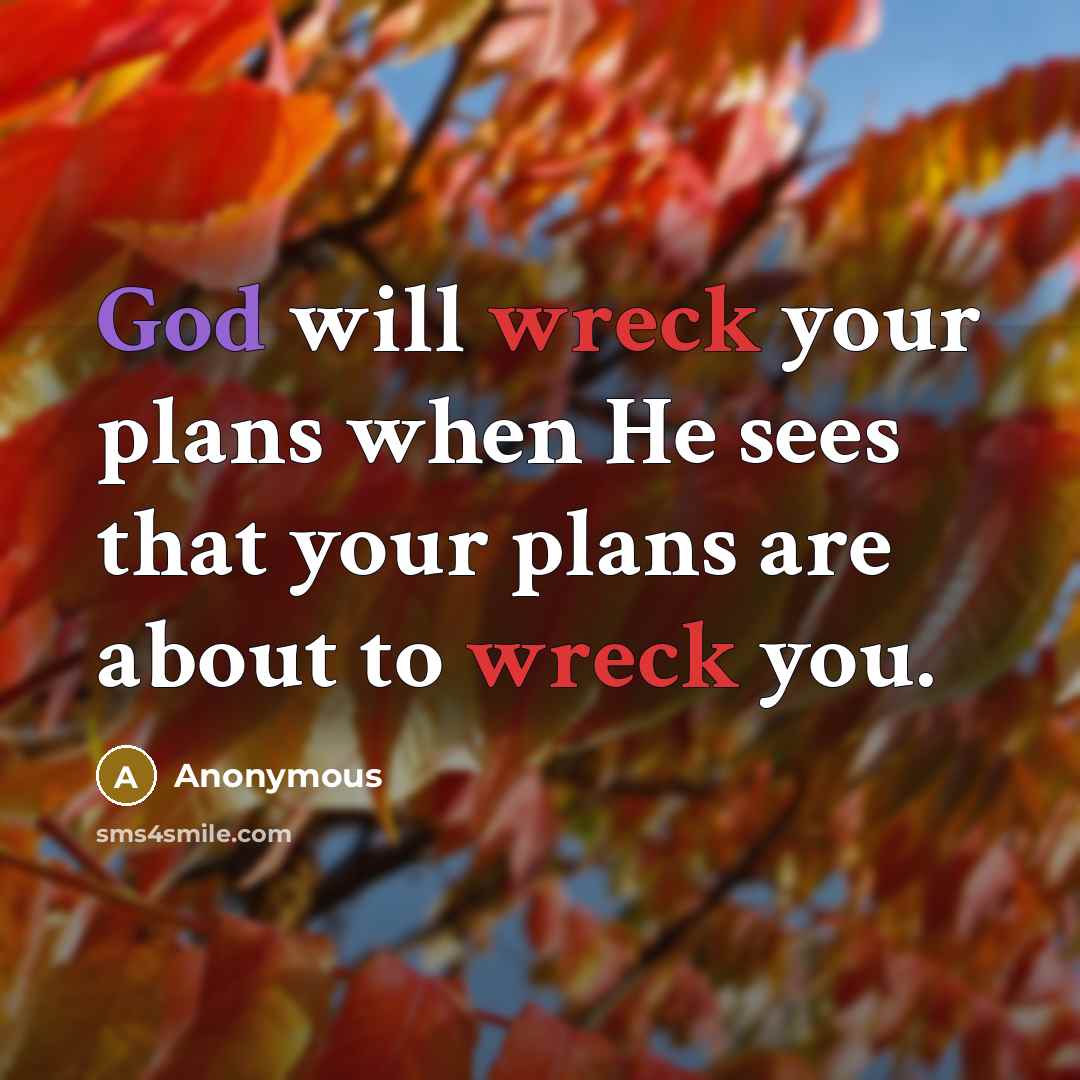 “God will wreck your plans when He sees that your plans are about to wreck you.” quote by Anonymous