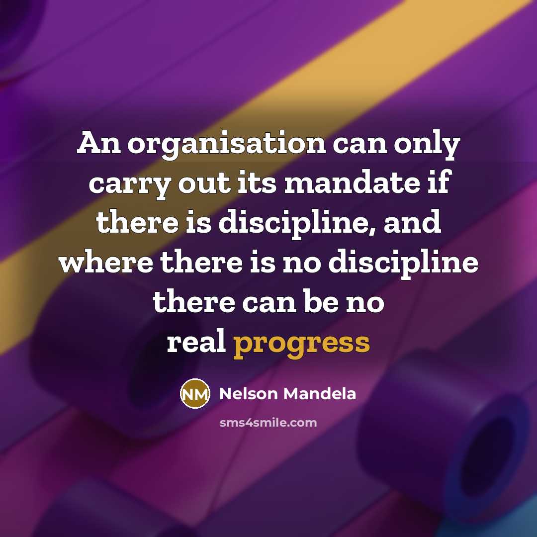 “An organisation can only carry out its mandate if there is discipline, and where there is no discipline there can be no real progress” quote by Nelson Mandela