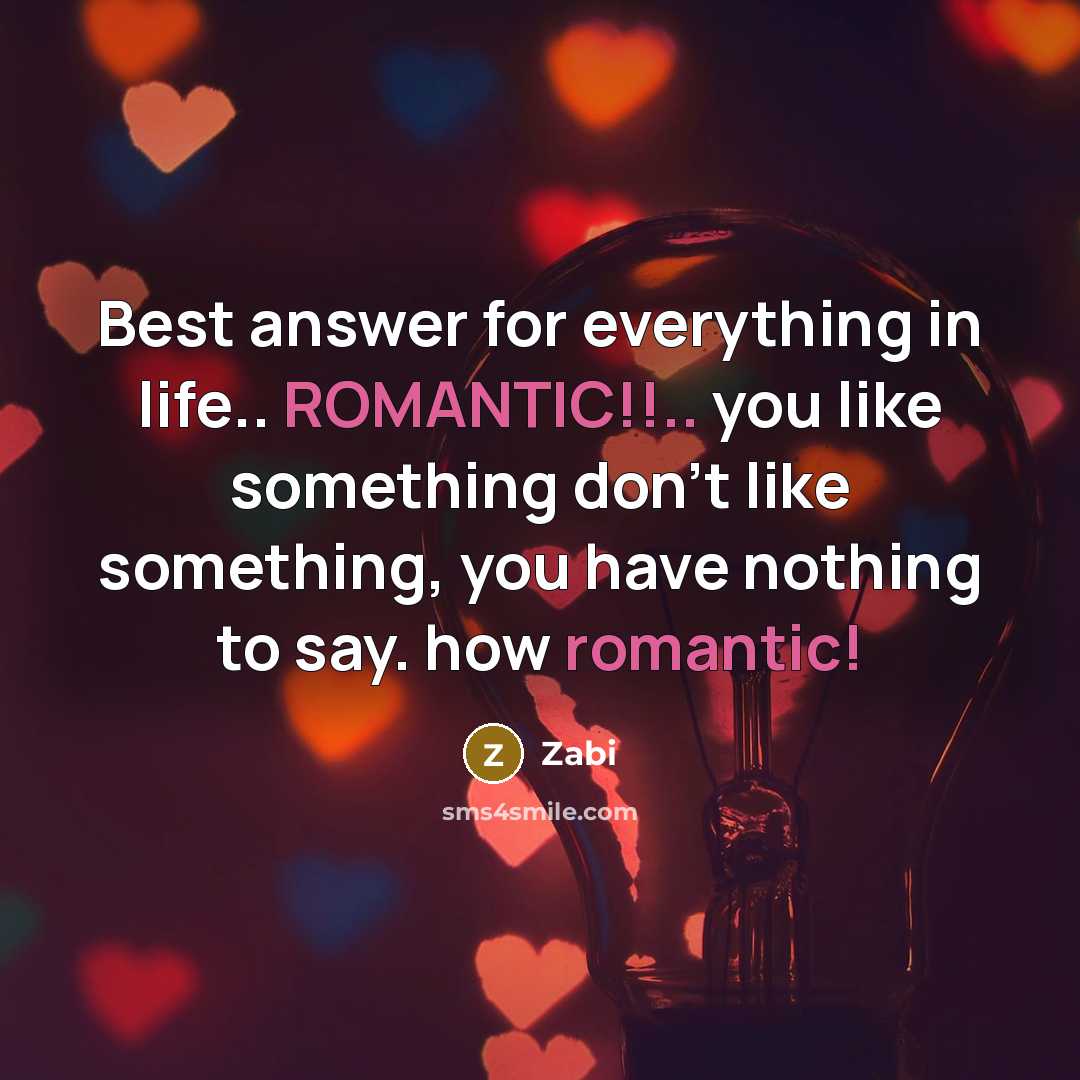 “Best answer for everything in life.. ROMANTIC!!.. you like something don't like something, you have nothing to say. how romantic!” quote by Zabi