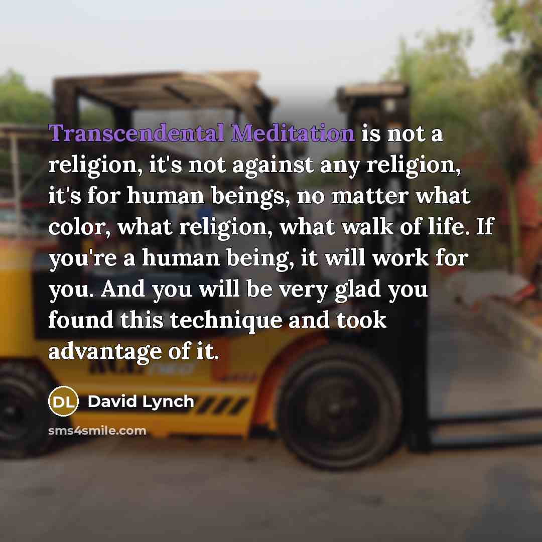 “Transcendental Meditation is not a religion, it's not against any religion, it's for human beings, no matter what color, what religion, what walk of life. If you're a human being, it will work for you. And you will be very glad you found this technique and took advantage of it.” quote by David Lynch