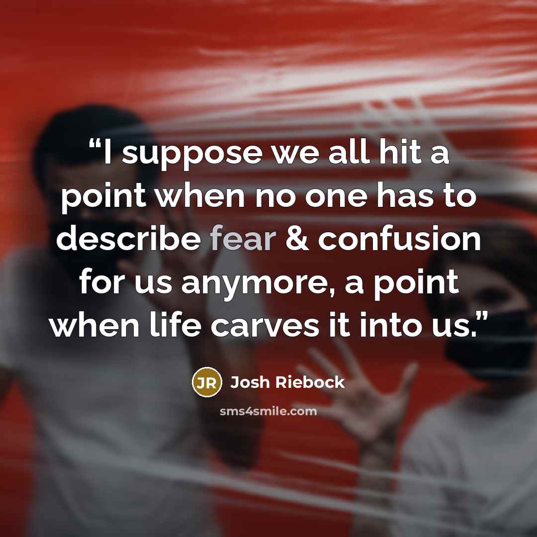 “I suppose we all hit a point when no one has to describe fear & confusion for us anymore, a point when life carves it into us.” quote by Josh Riebock