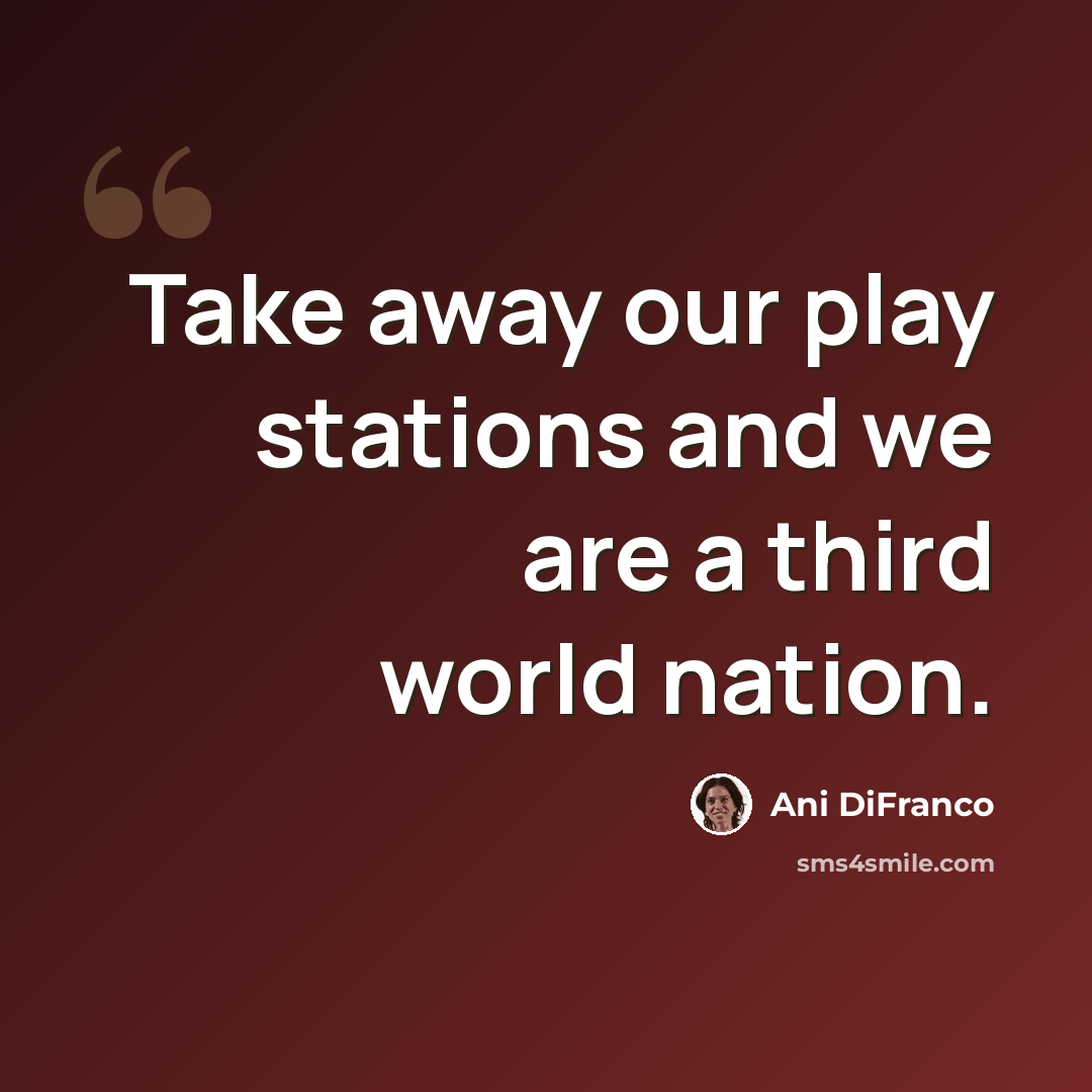 “Take away our play stations and we are a third world nation.” quote by Ani DiFranco