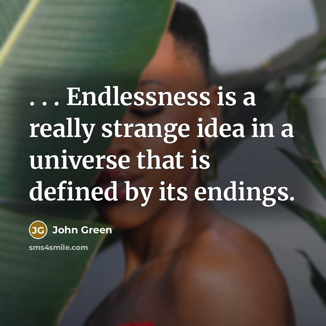 “. . . Endlessness is a really strange idea in a universe that is defined by its endings.” quote by John Green