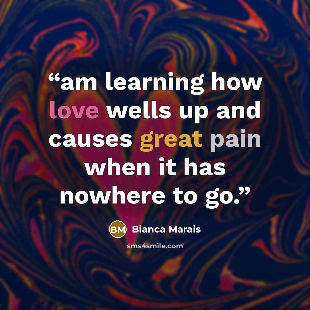 “am learning how love wells up and causes great pain when it has nowhere to go.” quote by Bianca Marais