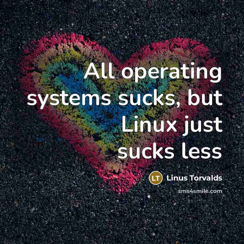 “All operating systems sucks, but Linux just sucks less” quote by Linus Torvalds