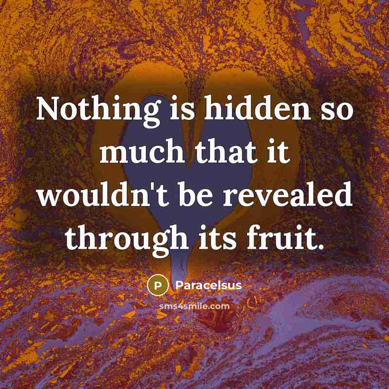 “Nothing is hidden so much that it wouldn't be revealed through its fruit.” quote by Paracelsus
