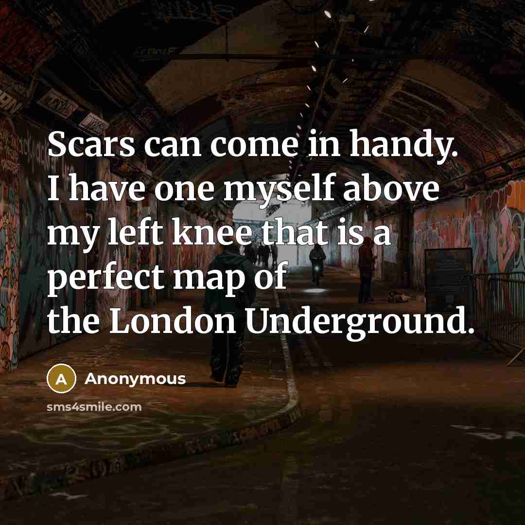 “Scars can come in handy. I have one myself above my left knee that is a perfect map of the London Underground.” quote by Anonymous
