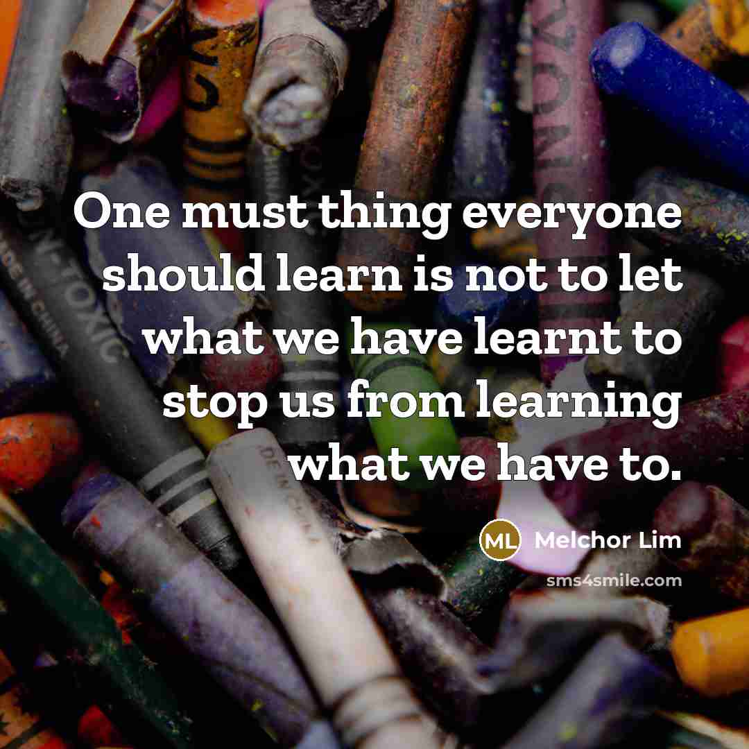 “One must thing everyone should learn is not to let what we have learnt to stop us from learning what we have to.” quote by Melchor Lim
