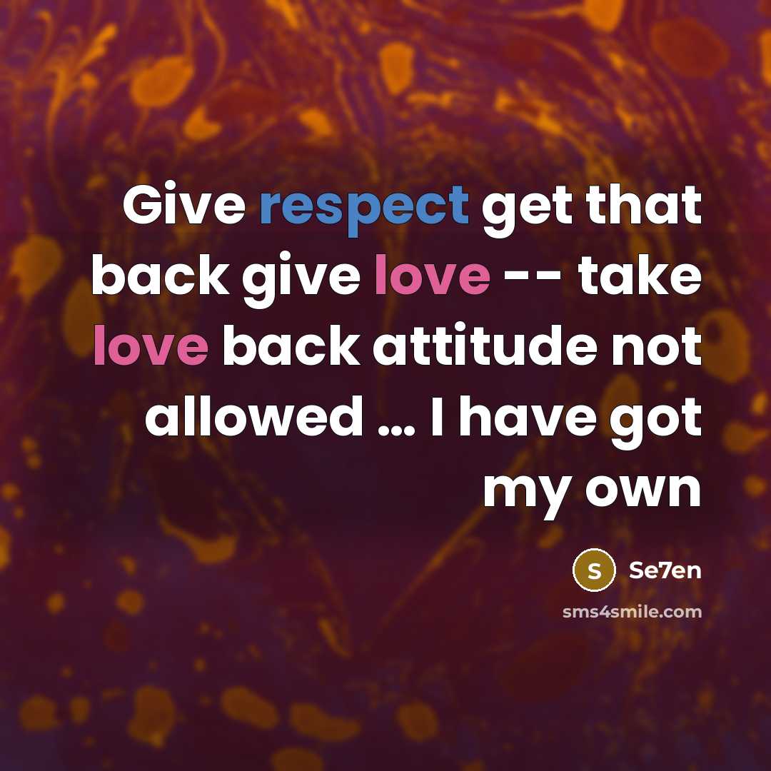 “Give respect get that back give love -- take love back attitude not allowed … I have got my own” quote by Se7en