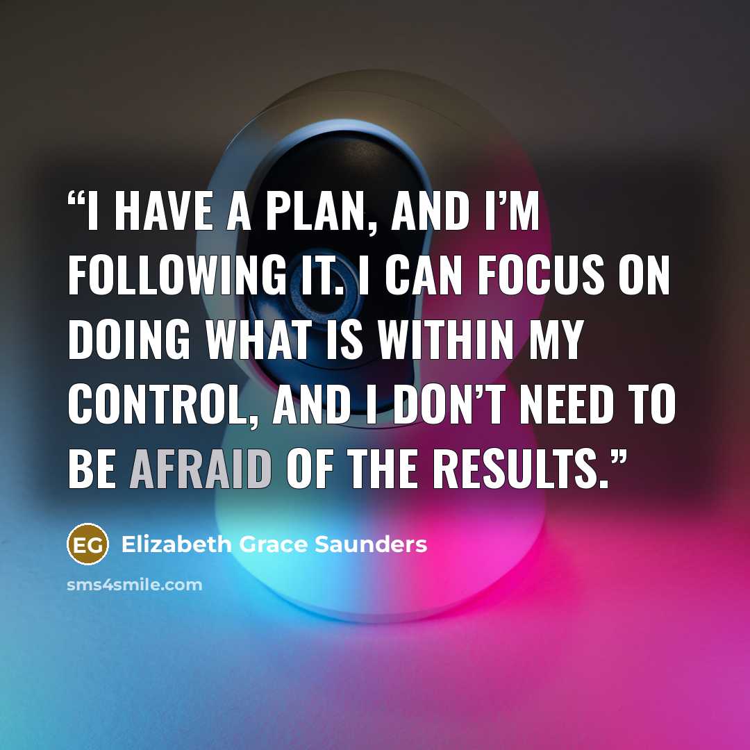 “I have a plan, and I’m following it. I can focus on doing what is within my control, and I don’t need to be afraid of the results.” quote by Elizabeth Grace Saunders