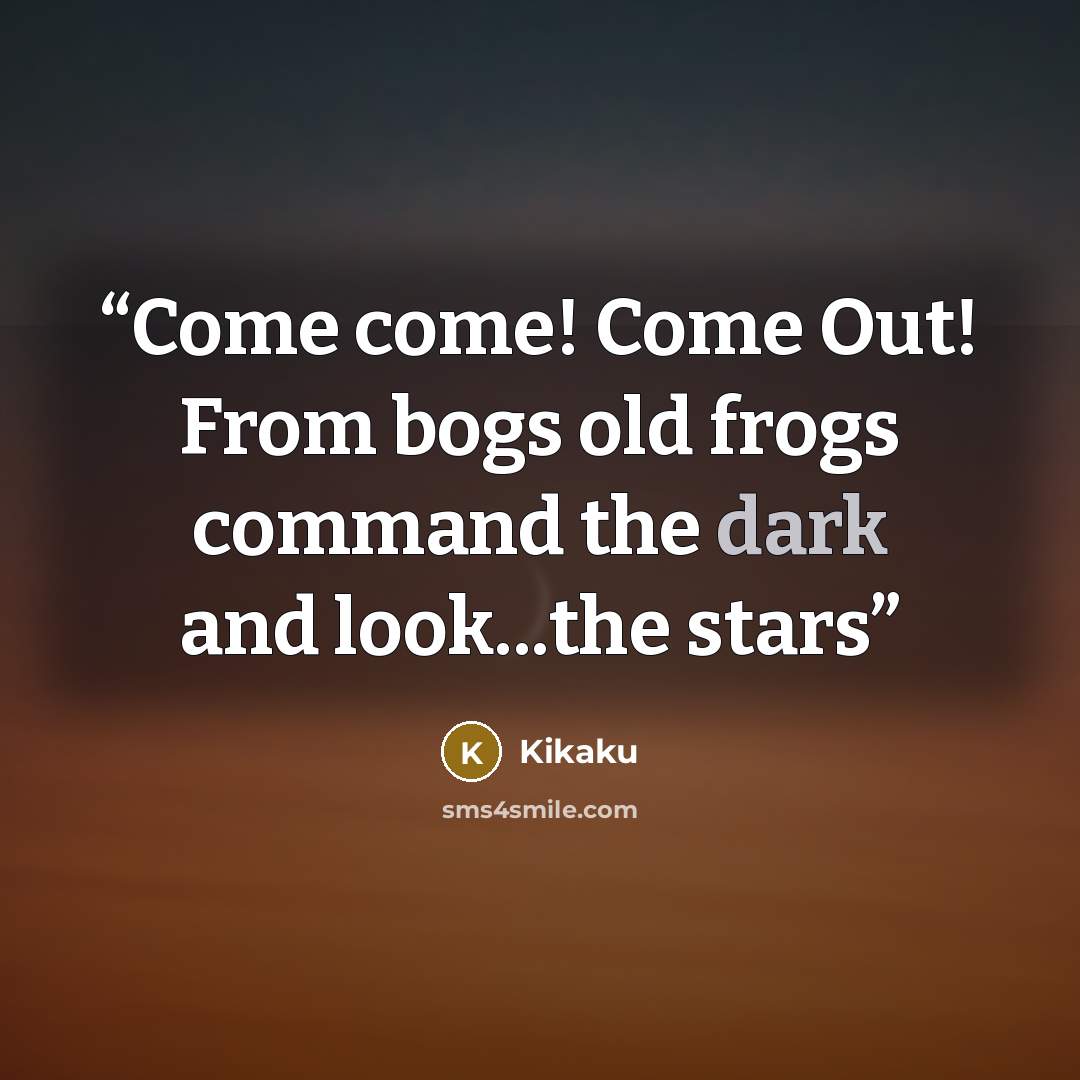 “Come come! Come Out! From bogs old frogs command the dark and look...the stars” quote by Kikaku