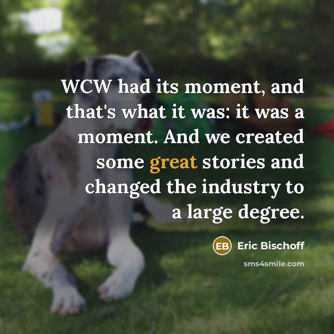 “WCW had its moment, and that's what it was: it was a moment. And we created some great stories and changed the industry to a large degree.” quote by Eric Bischoff