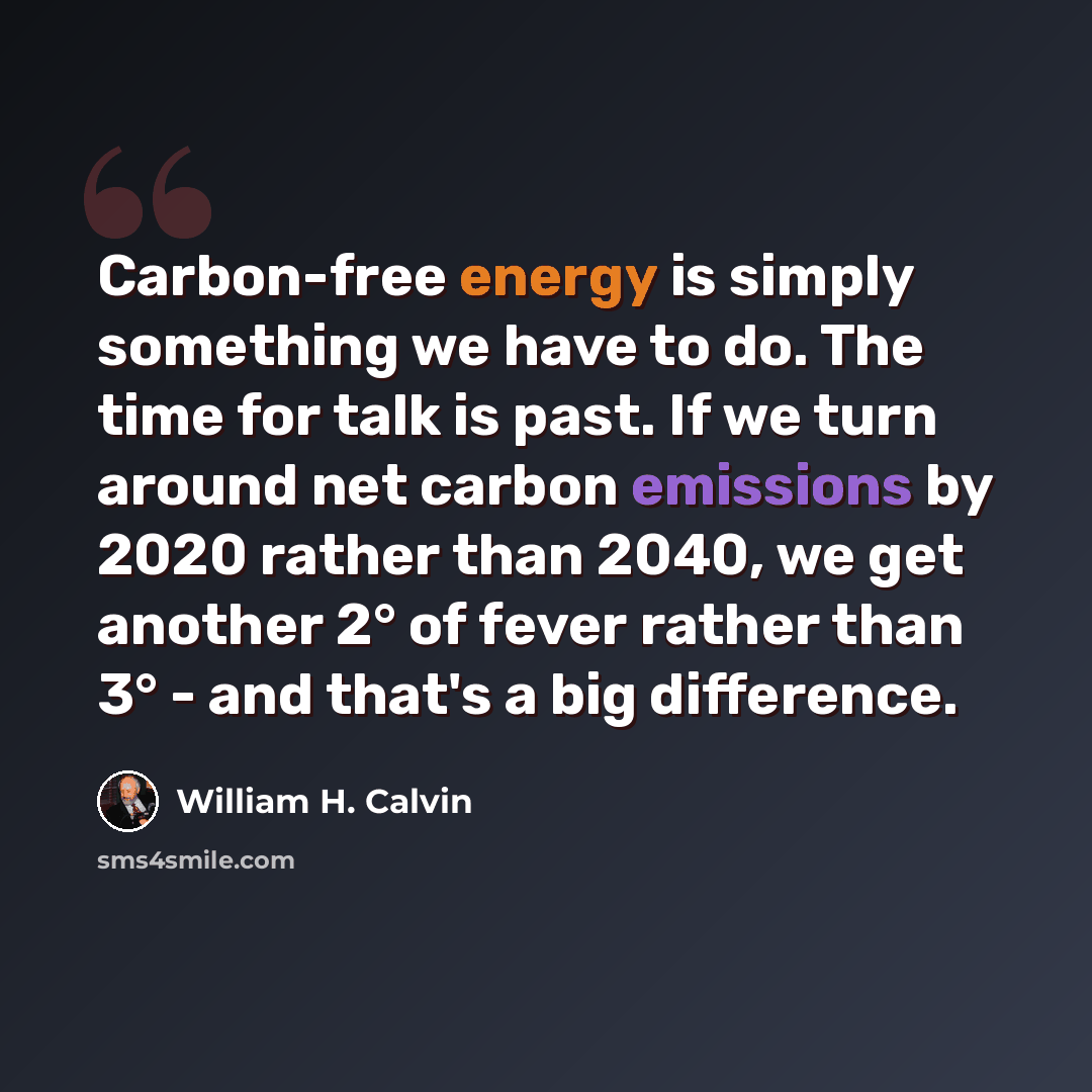 “Carbon-free energy is simply something we have to do. The time for talk is past. If we turn around net carbon emissions by 2020 rather than 2040, we get another 2° of fever rather than 3° - and that's a big difference.” quote by William H. Calvin
