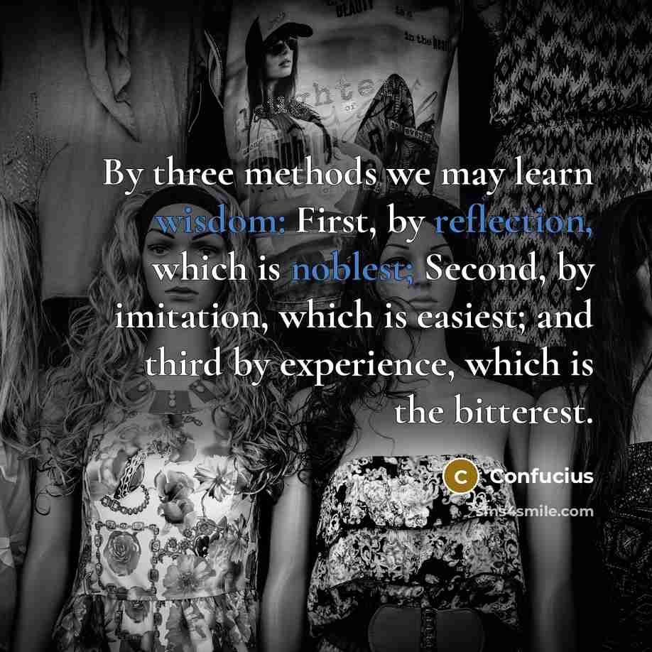 “By three methods we may learn wisdom: First, by reflection, which is noblest; Second, by imitation, which is easiest; and third by experience, which is the bitterest.” quote by Confucius