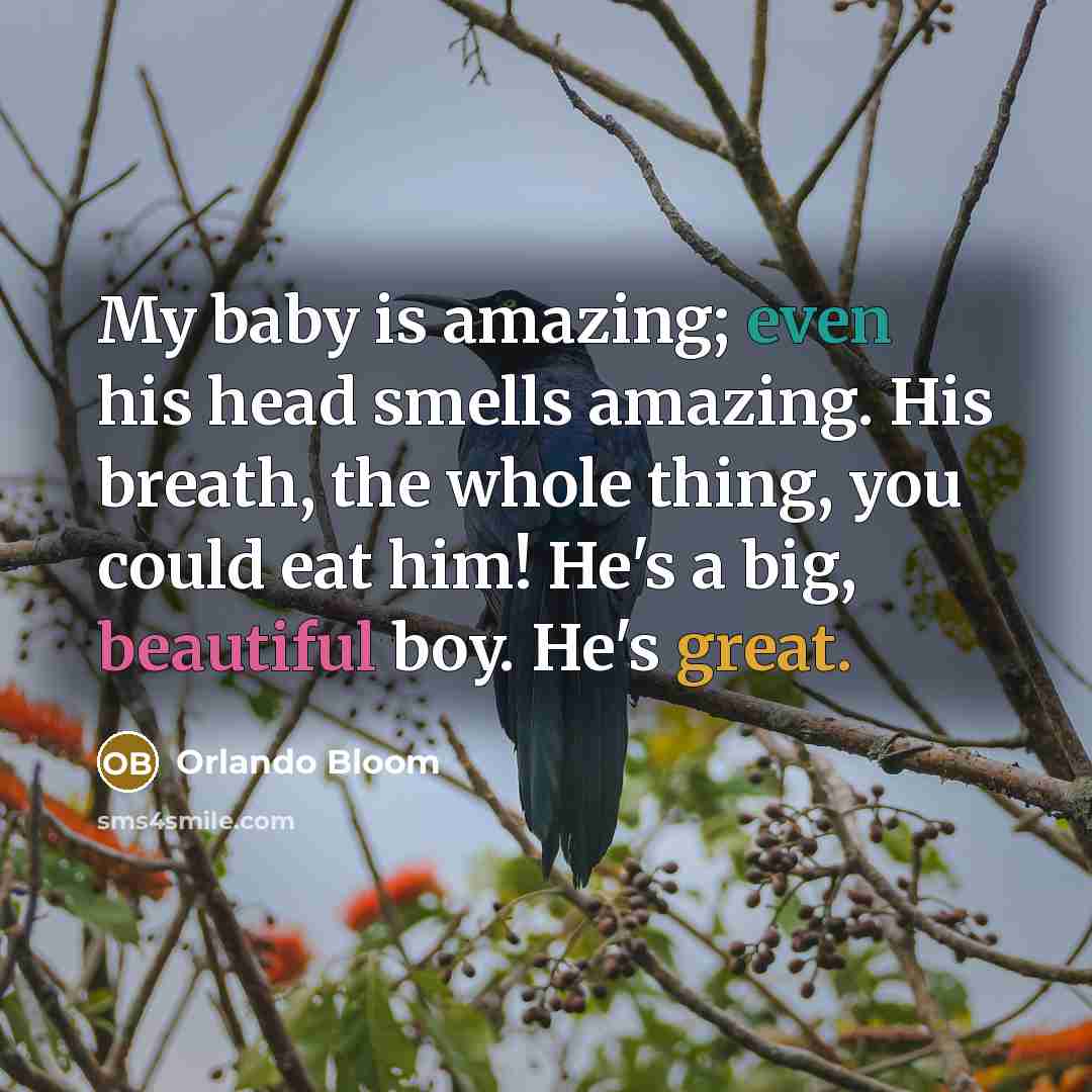 “My baby is amazing; even his head smells amazing. His breath, the whole thing, you could eat him! He's a big, beautiful boy. He's great.” quote by Orlando Bloom