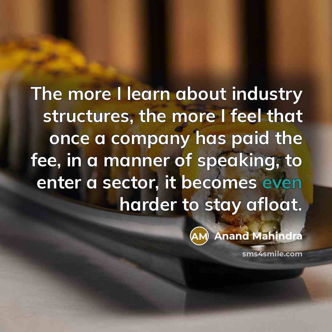 “The more I learn about industry structures, the more I feel that once a company has paid the fee, in a manner of speaking, to enter a sector, it becomes even harder to stay afloat.” quote by Anand Mahindra