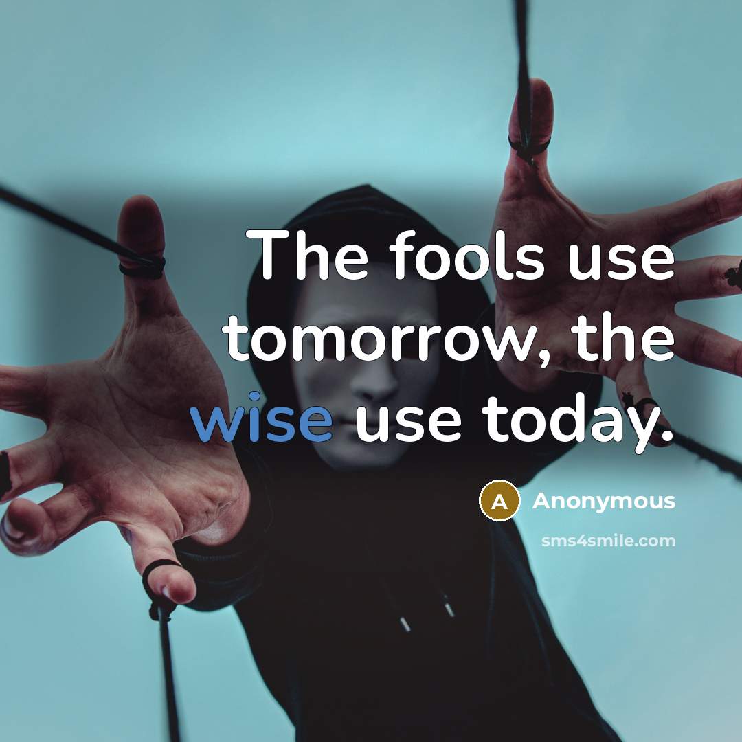 “The fools use tomorrow, the wise use today.” quote by Anonymous