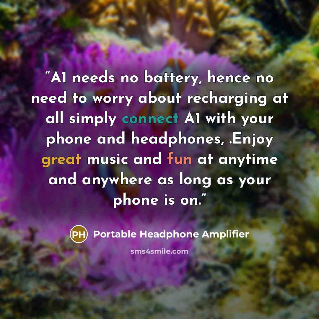 “A1 needs no battery, hence no need to worry about recharging at all simply connect A1 with your phone and headphones, .Enjoy great music and fun at anytime and anywhere as long as your phone is on.” quote by Portable Headphone Amplifier