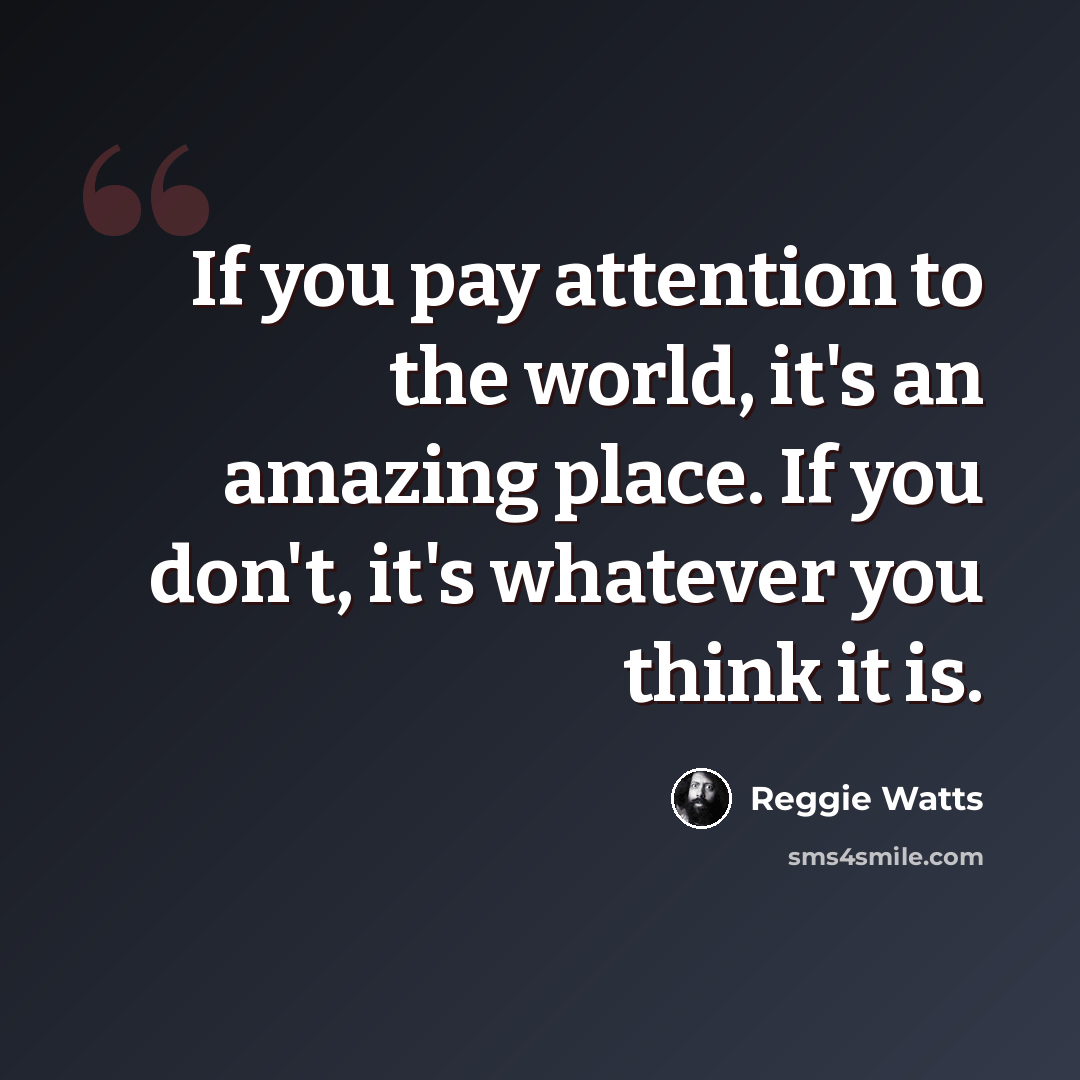 “If you pay attention to the world, it's an amazing place. If you don't, it's whatever you think it is.” quote by Reggie Watts