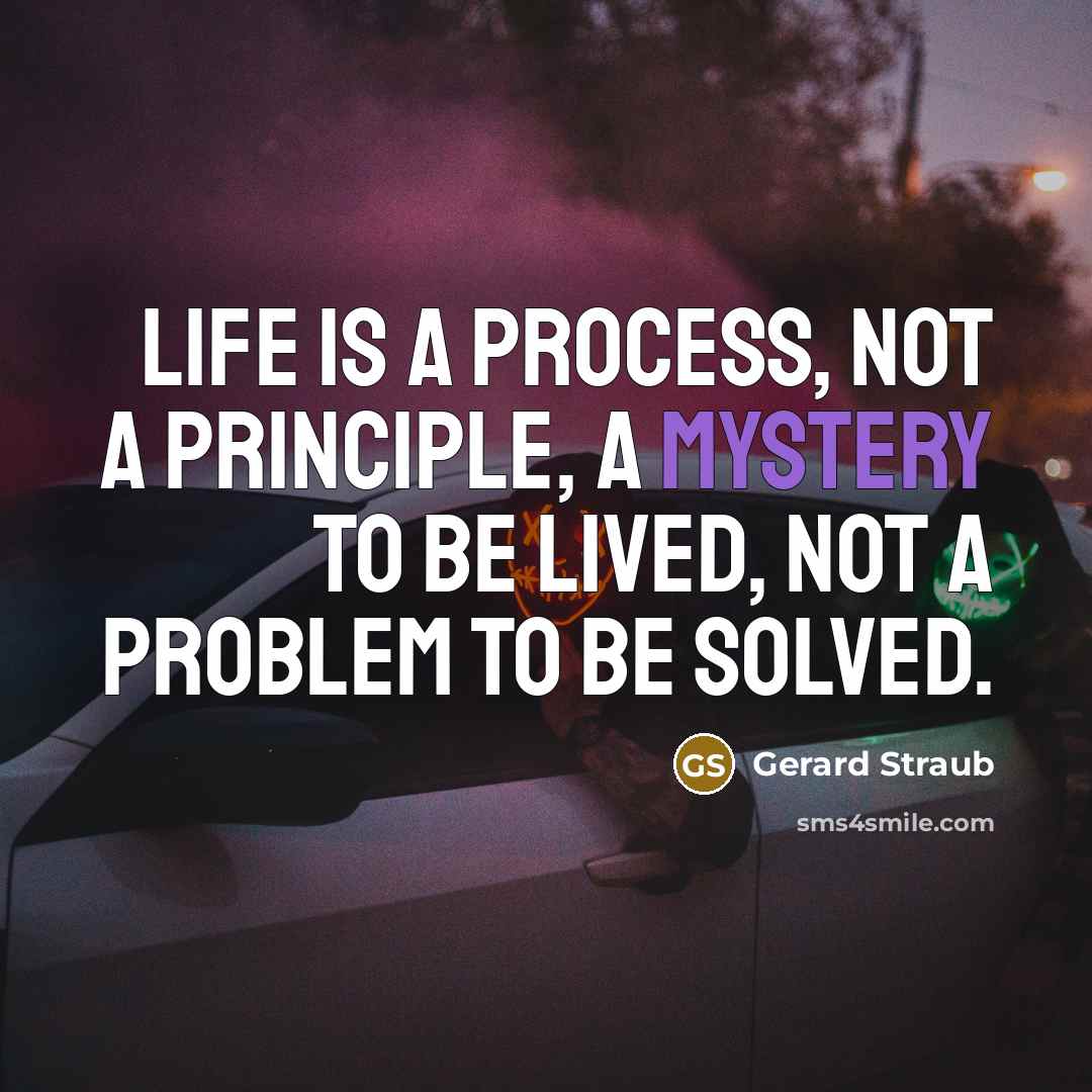 “Life is a process, not a principle, a mystery to be lived, not a problem to be solved.” quote by Gerard Straub
