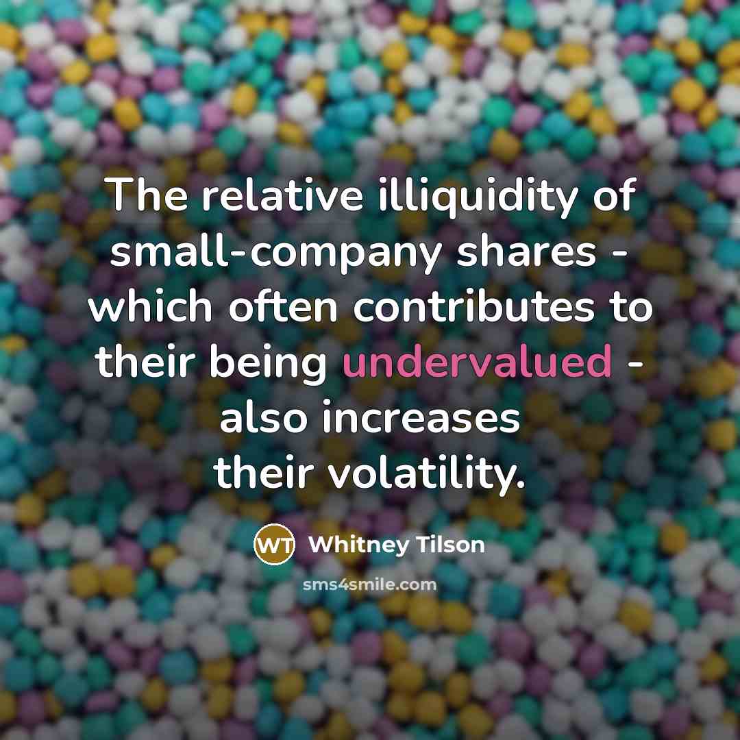 “The relative illiquidity of small-company shares - which often contributes to their being undervalued - also increases their volatility.” quote by Whitney Tilson