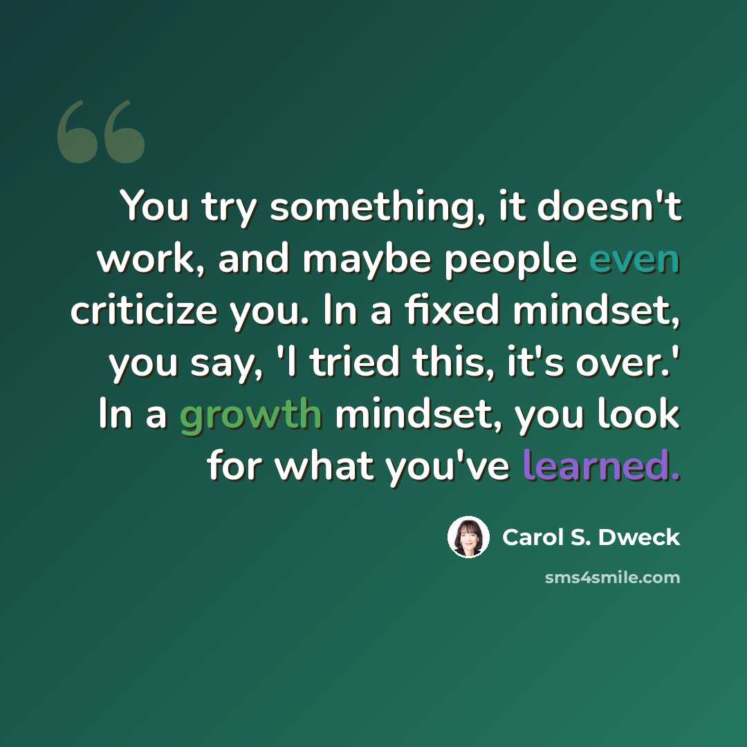 “You try something, it doesn't work, and maybe people even criticize you. In a fixed mindset, you say, 'I tried this, it's over.' In a growth mindset, you look for what you've learned.” quote by Carol S. Dweck