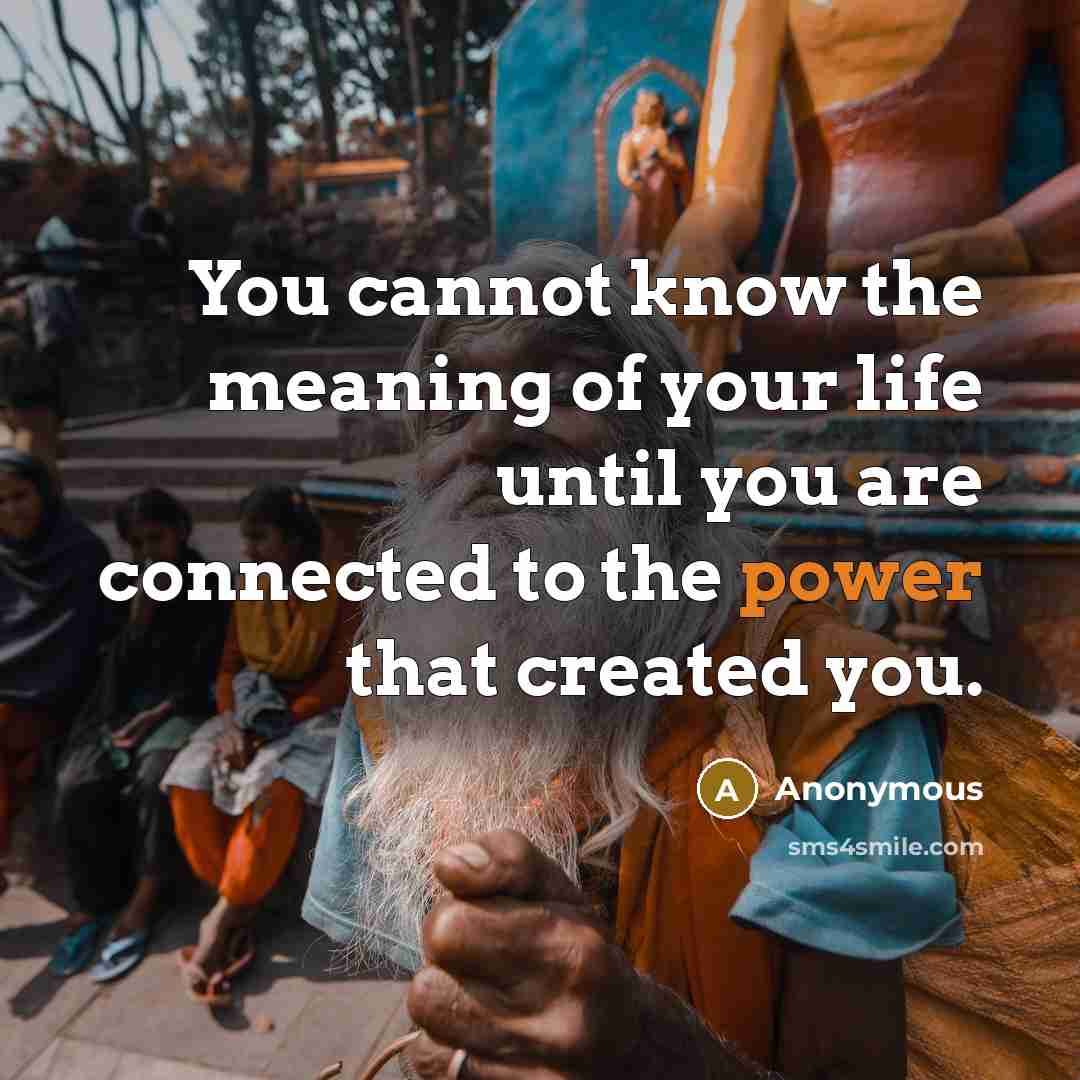 “You cannot know the meaning of your life until you are connected to the power that created you.” quote by Anonymous