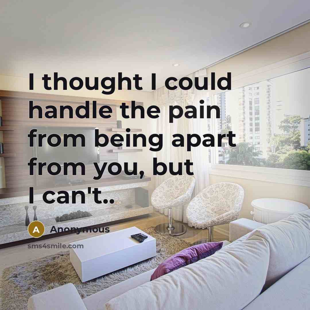 “I thought I could handle the pain from being apart from you, but I can't..” quote by Anonymous