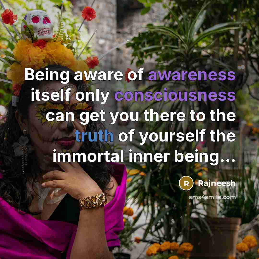 “Being aware of awareness itself only consciousness can get you there to the truth of yourself the immortal inner being...” quote by Rajneesh