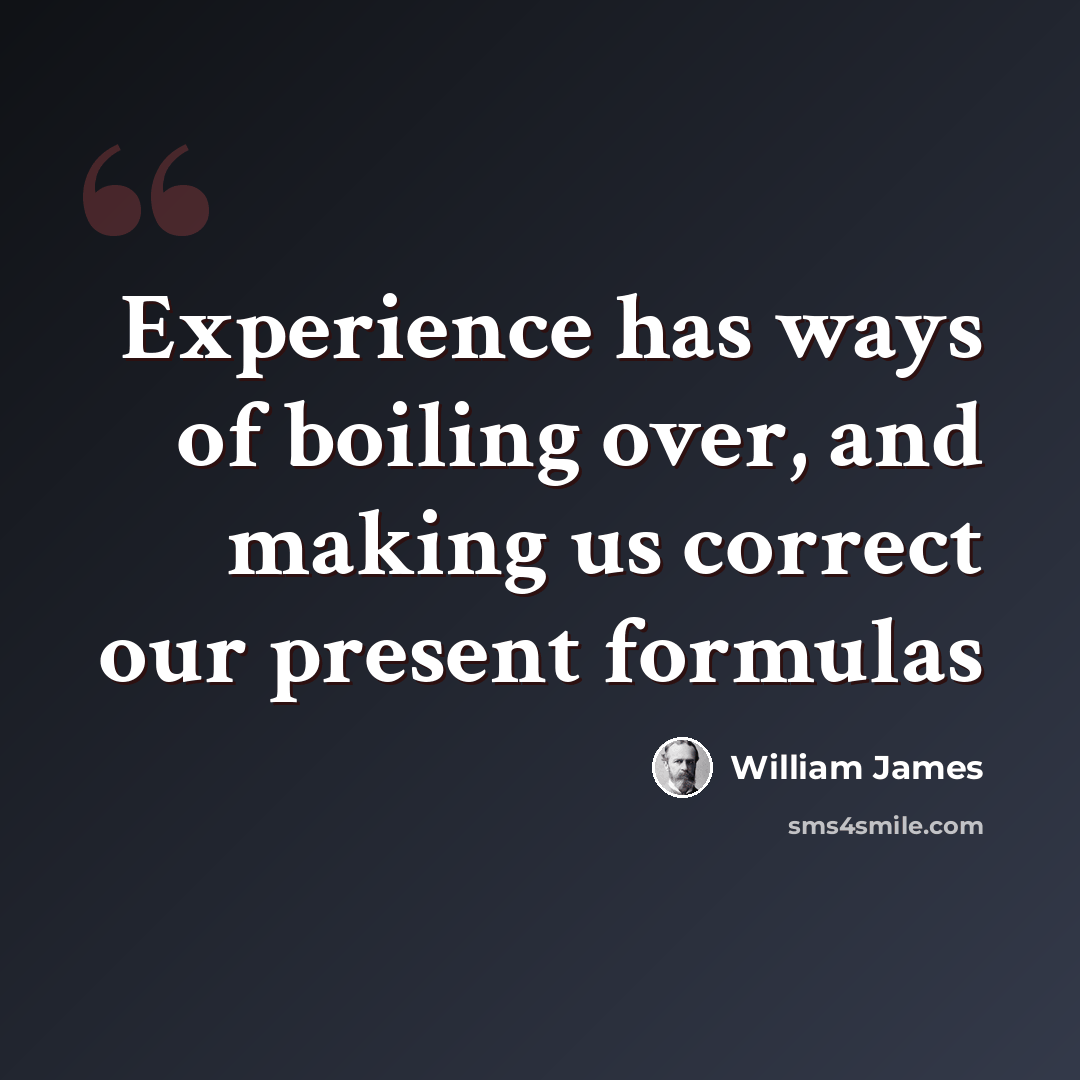 “Experience has ways of boiling over, and making us correct our present formulas” quote by William James