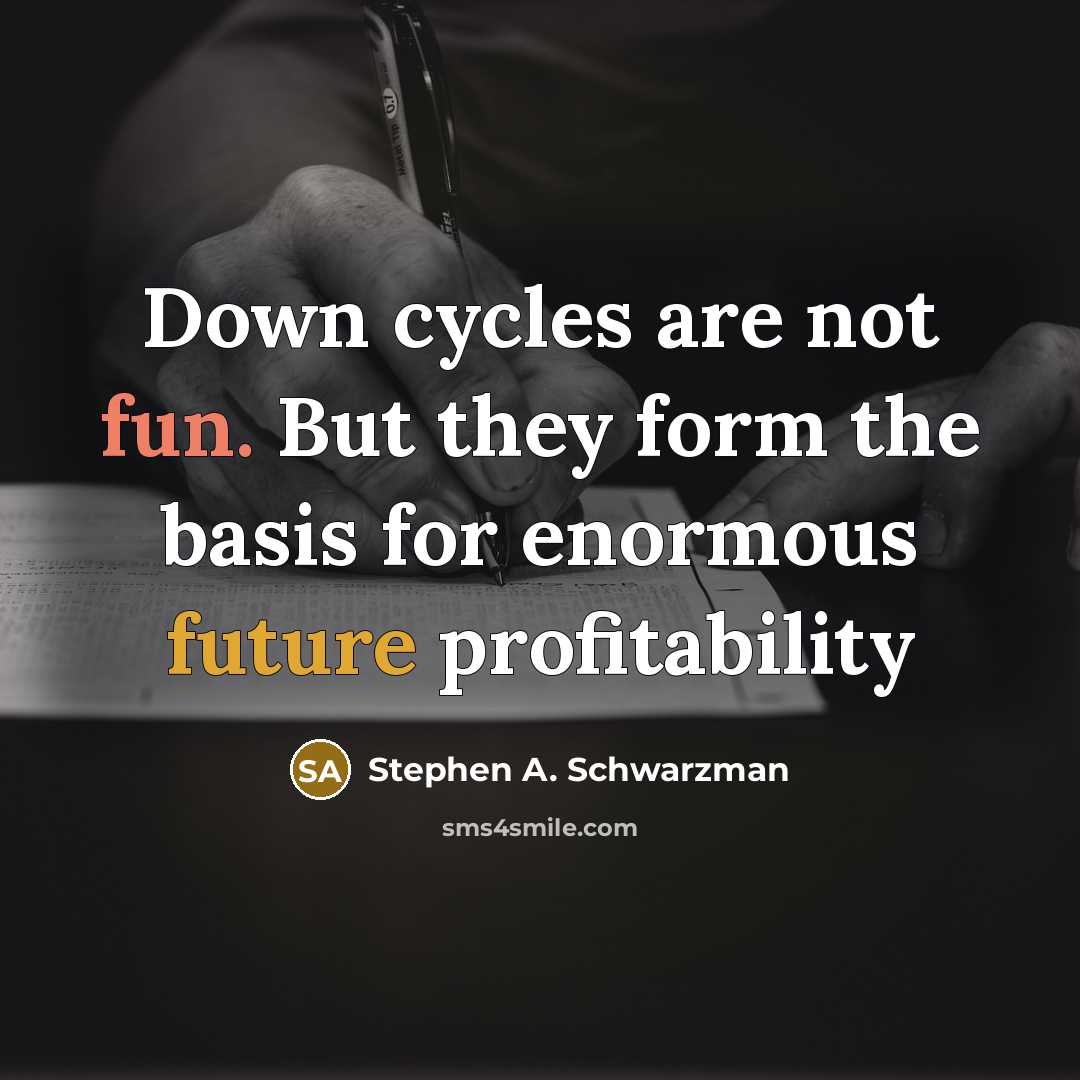 “Down cycles are not fun. But they form the basis for enormous future profitability” quote by Stephen A. Schwarzman