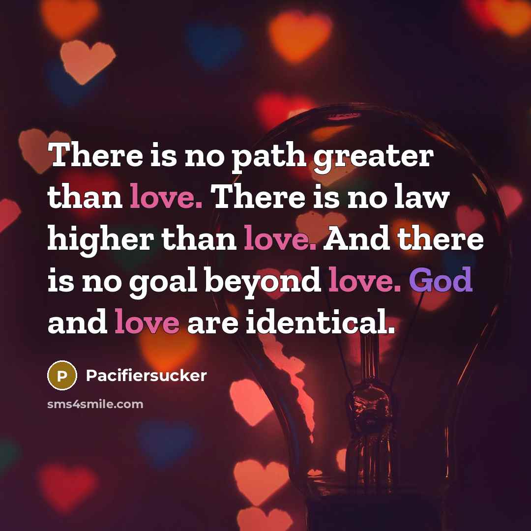 “There is no path greater than love. There is no law higher than love. And there is no goal beyond love. God and love are identical.” quote by Pacifiersucker