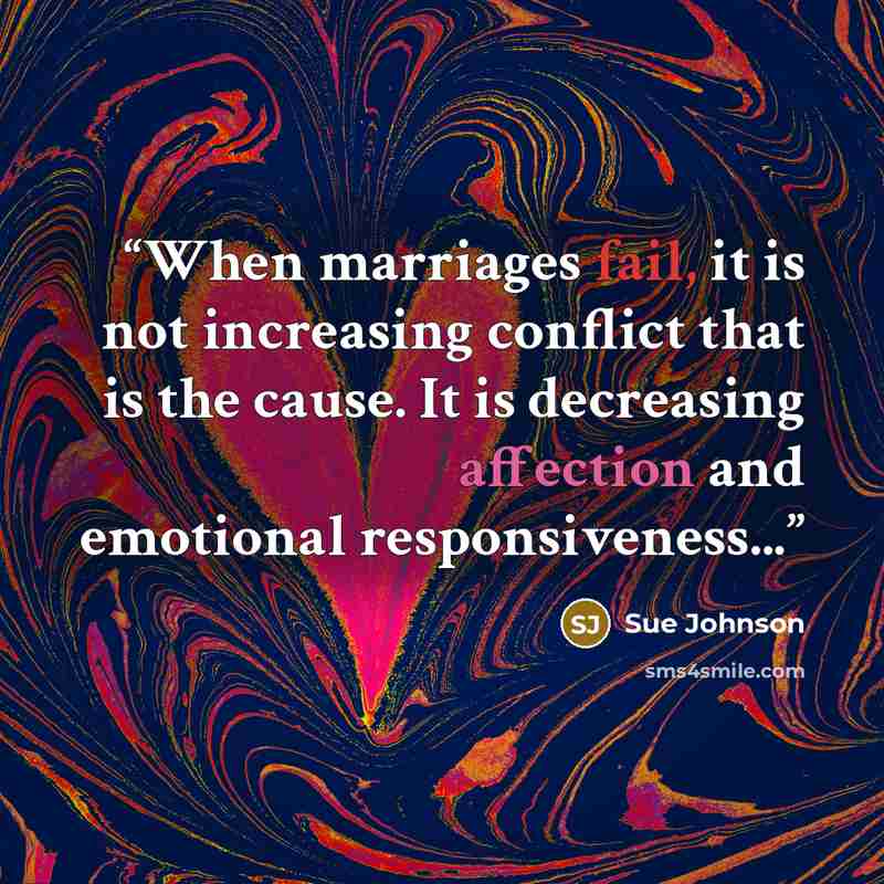 “When marriages fail, it is not increasing conflict that is the cause. It is decreasing affection and emotional responsiveness...” quote by Sue Johnson