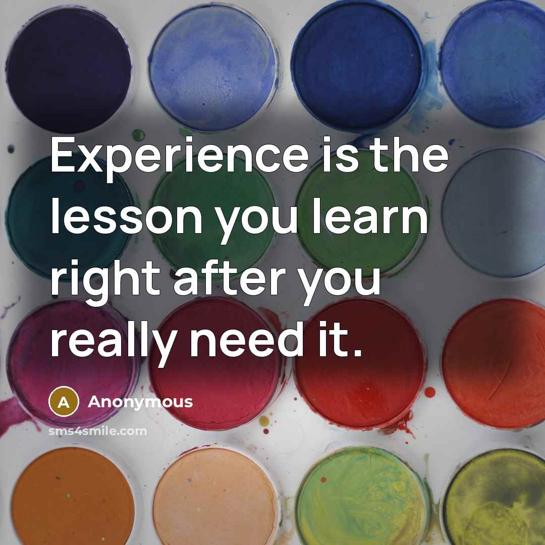“Experience is the lesson you learn right after you really need it.” quote by Anonymous