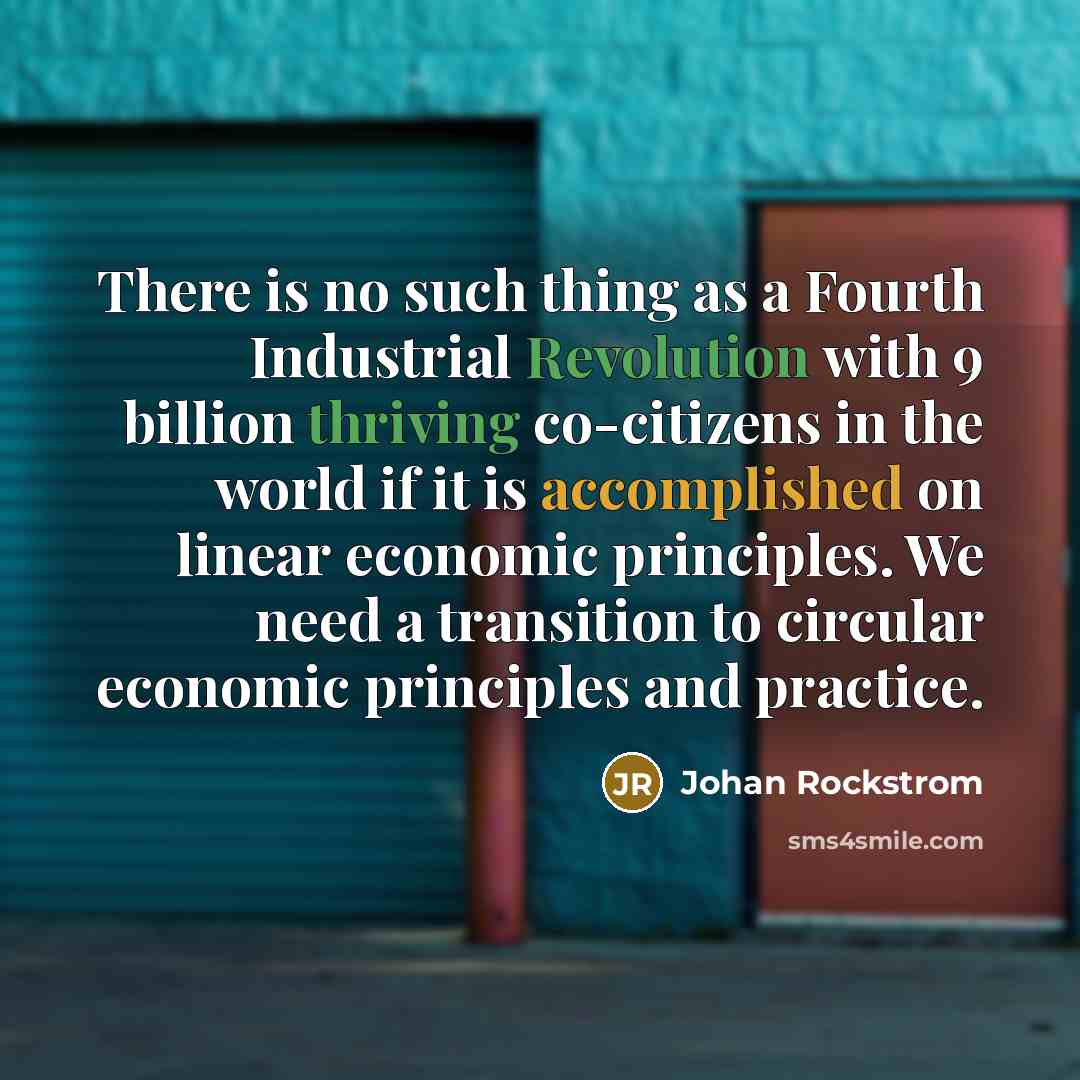 “There is no such thing as a Fourth Industrial Revolution with 9 billion thriving co-citizens in the world if it is accomplished on linear economic principles. We need a transition to circular economic principles and practice.” quote by Johan Rockstrom
